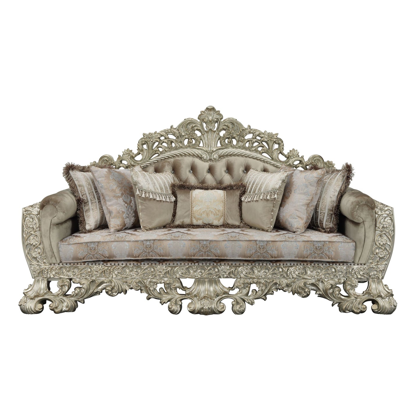 ACME Sorina SOFA W/7 PILLOWS Velvet, Fabric & Antique Gold Finish LV01205 - Divine Heart L.A.