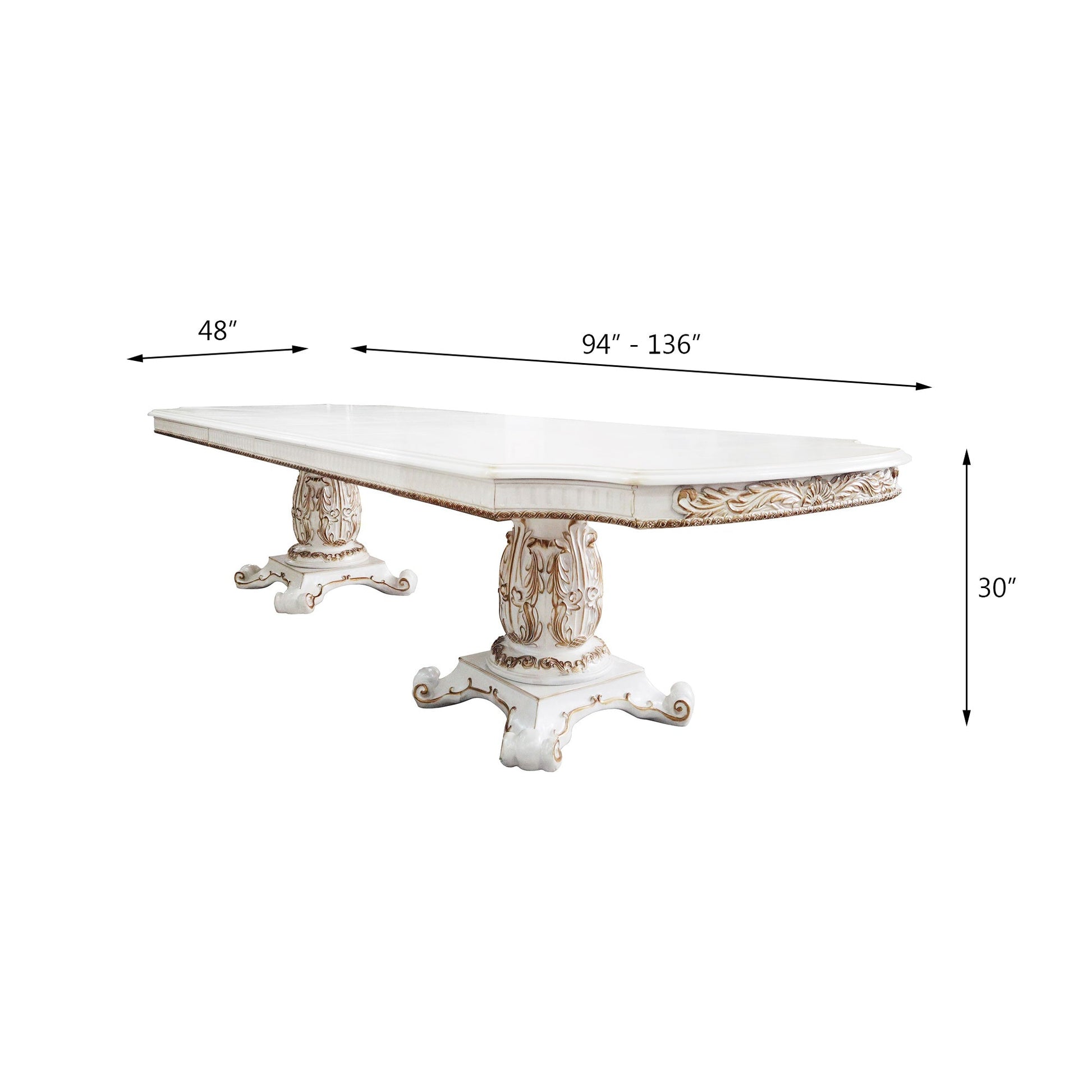 ACME Vendom Dining Table w/Double Pedestal, Antique Pearl Finish DN01346 - Divine Heart L.A.