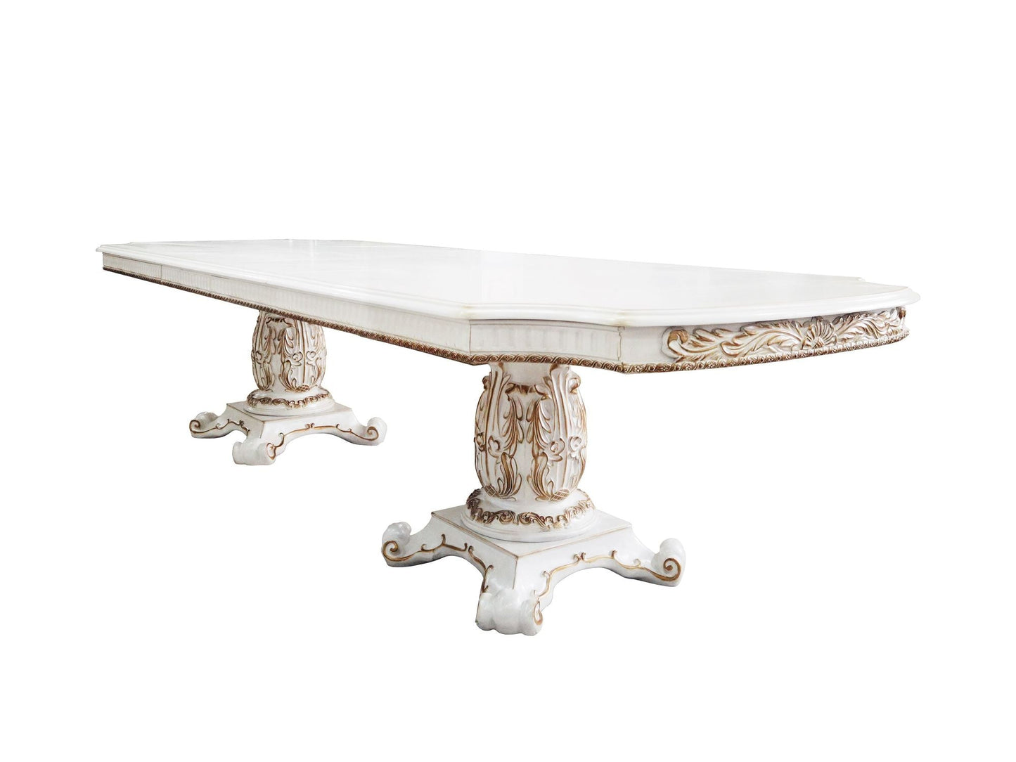 ACME Vendom Dining Table w/Double Pedestal, Antique Pearl Finish DN01346 - Divine Heart L.A.