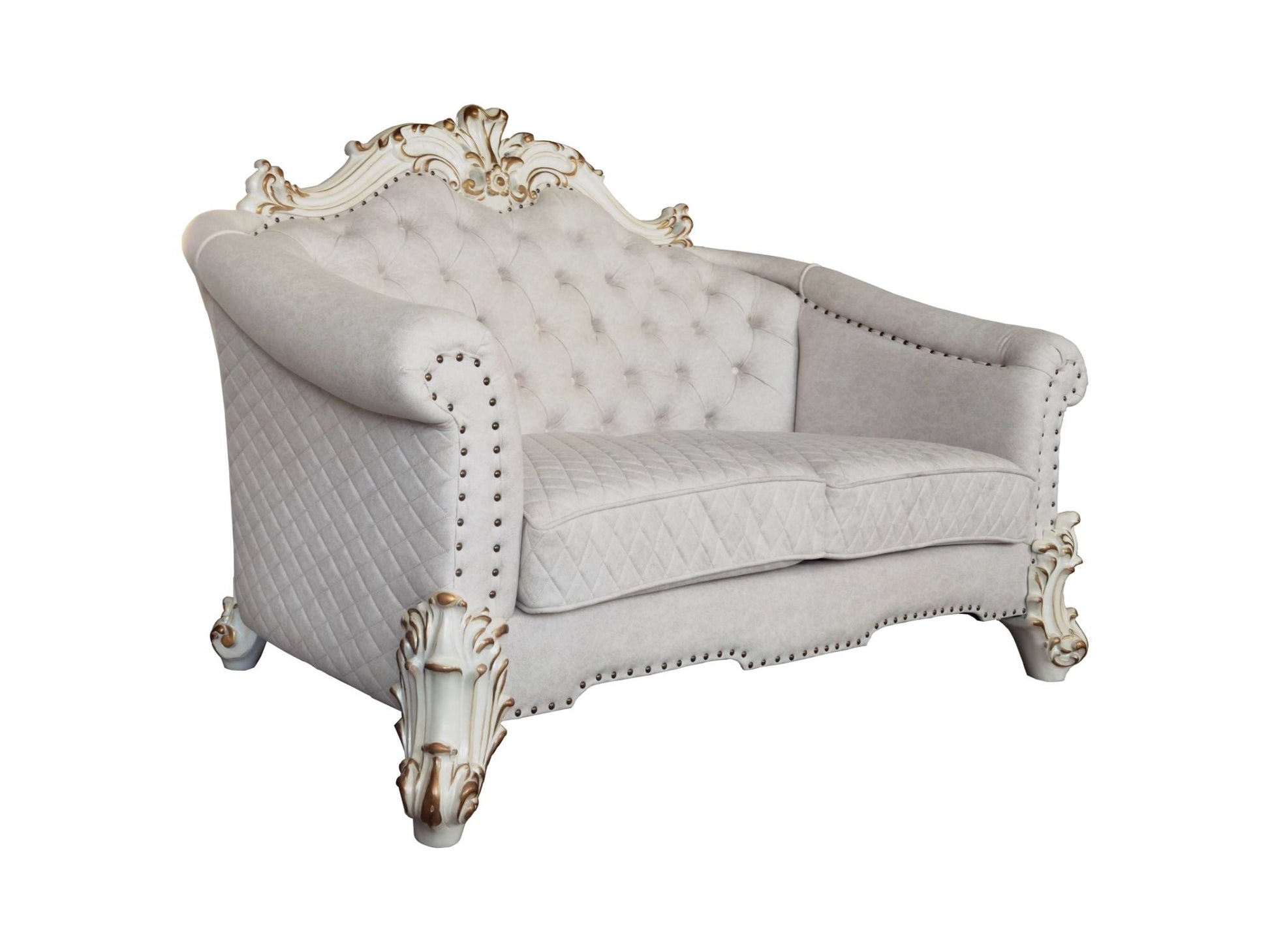 ACME Vendom II Loveseat w/4 Pillows, Two Tone Ivory Fabric & Antique Pearl Finsih LV01330 - Divine Heart L.A.