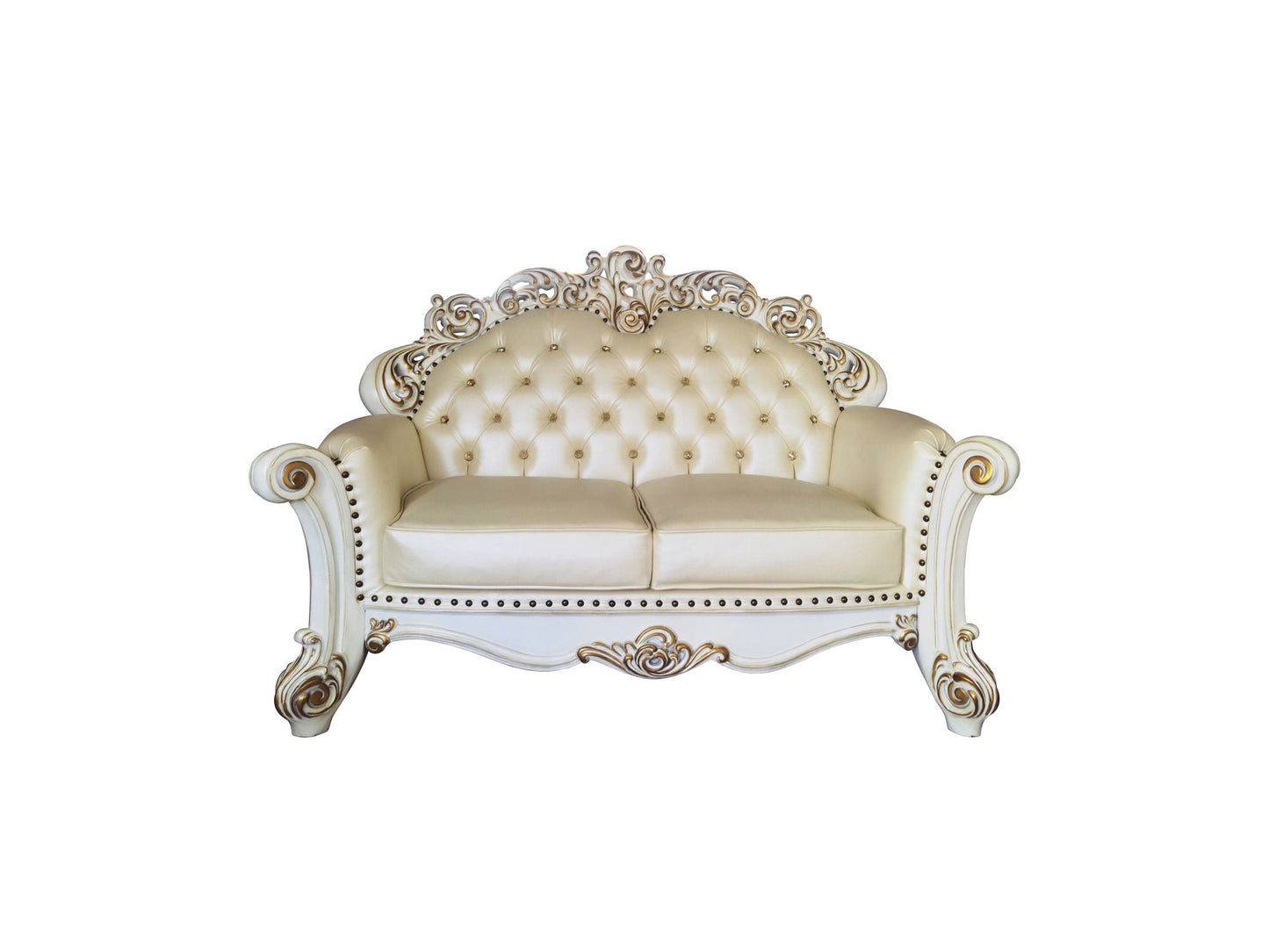 ACME Vendom Loveseat w/3 Pillows, Champagne PU & Antique Pearl Finsih LV01325 - Divine Heart L.A.