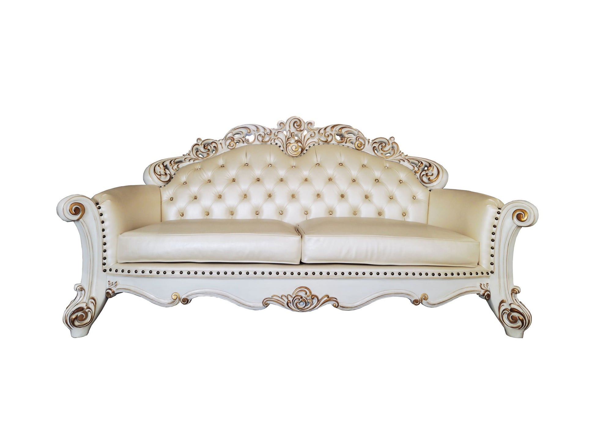 ACME Vendom Sofa w/5 Pillows, Champagne PU & Antique Pearl Finsih LV01324 - Divine Heart L.A.