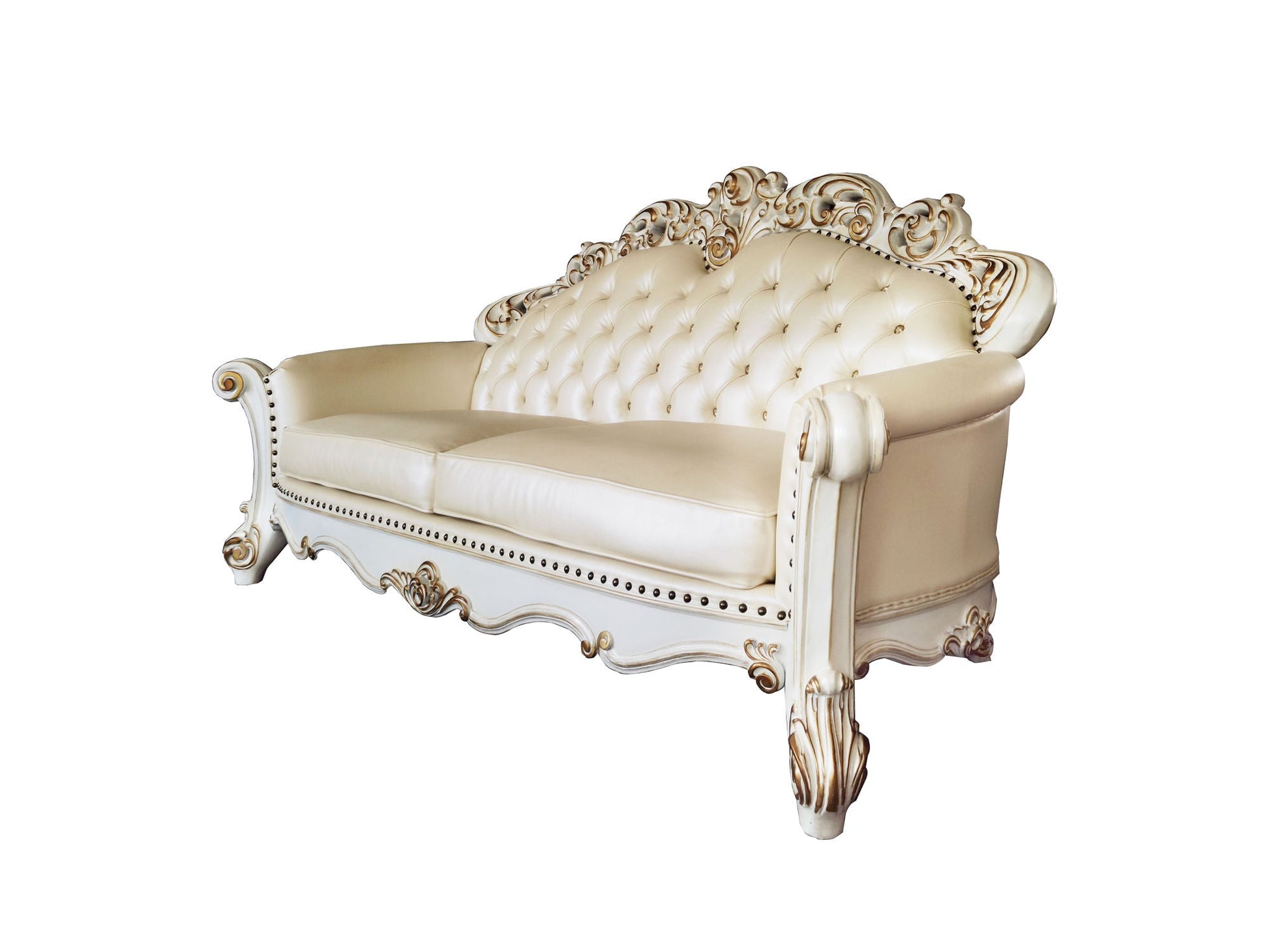 ACME Vendom Sofa w/5 Pillows, Champagne PU & Antique Pearl Finsih LV01324 - Divine Heart L.A.