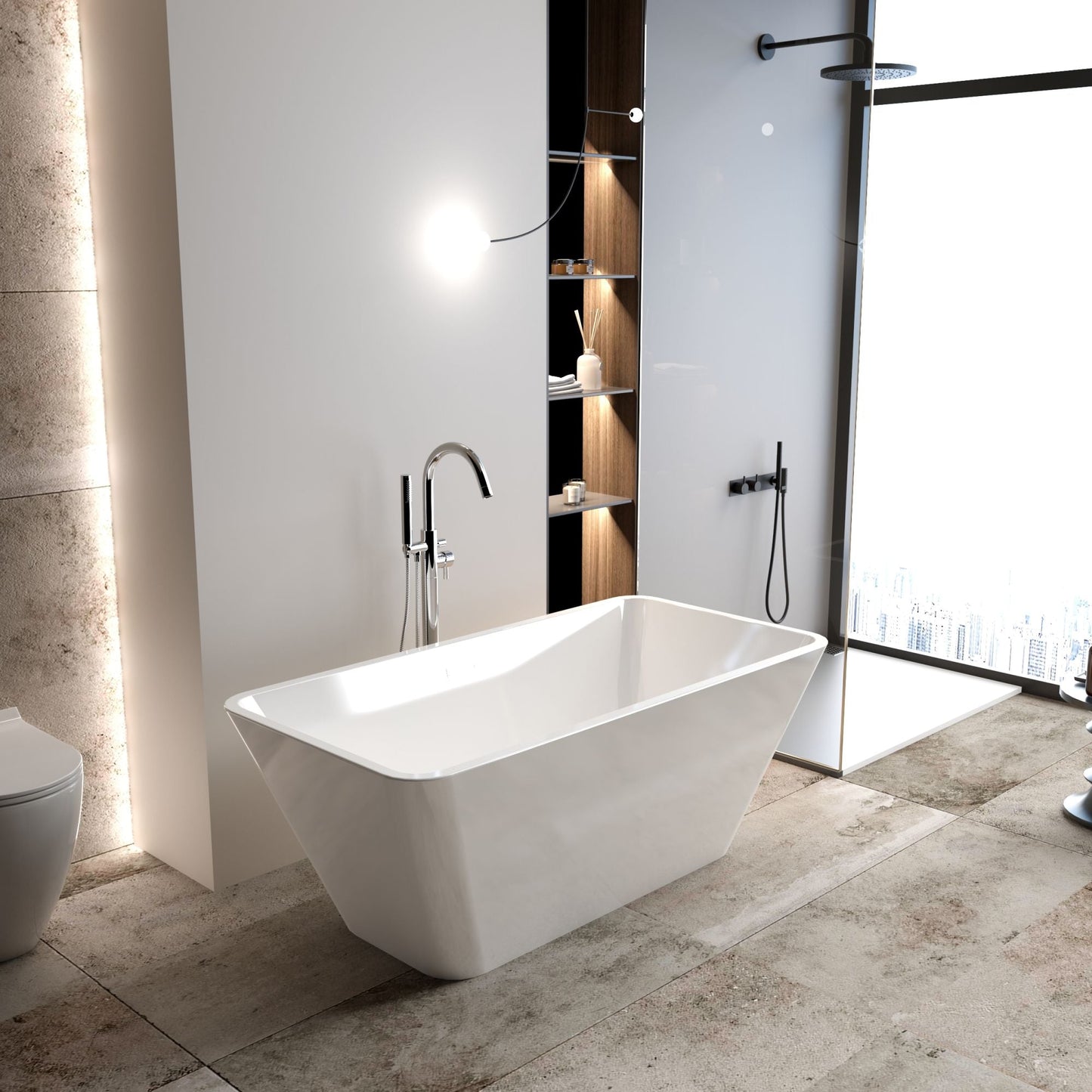 Acrylic Freestanding Bathtub Contemporary Soaking White Tub with Brushed Nickel Overflow and Drain, cUPC Certified - 59*29.52 23A01-60 - Divine Heart L.A.