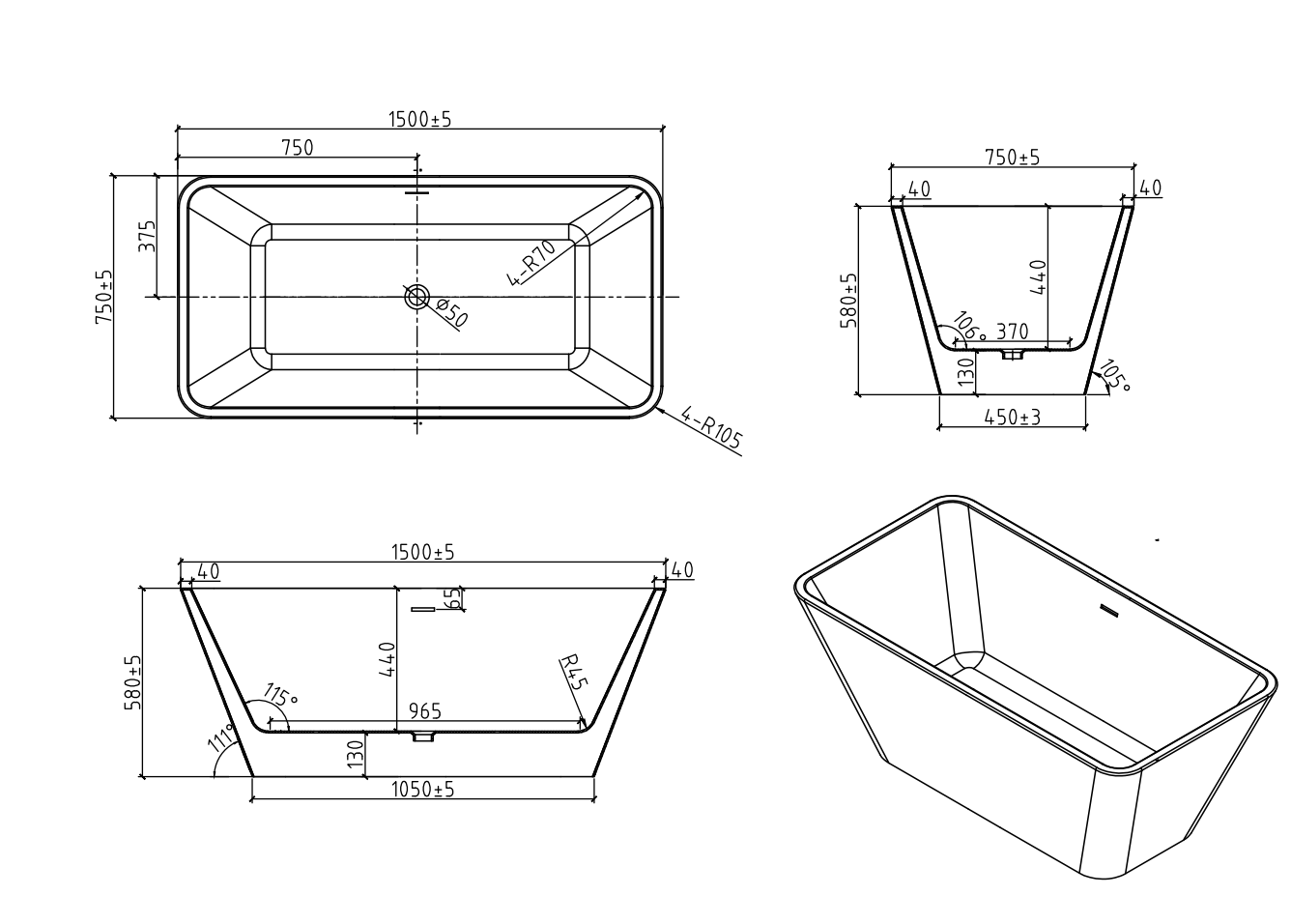 Acrylic Freestanding Bathtub Contemporary Soaking White Tub with Brushed Nickel Overflow and Drain, cUPC Certified - 59*29.52 23A01-60 - Divine Heart L.A.