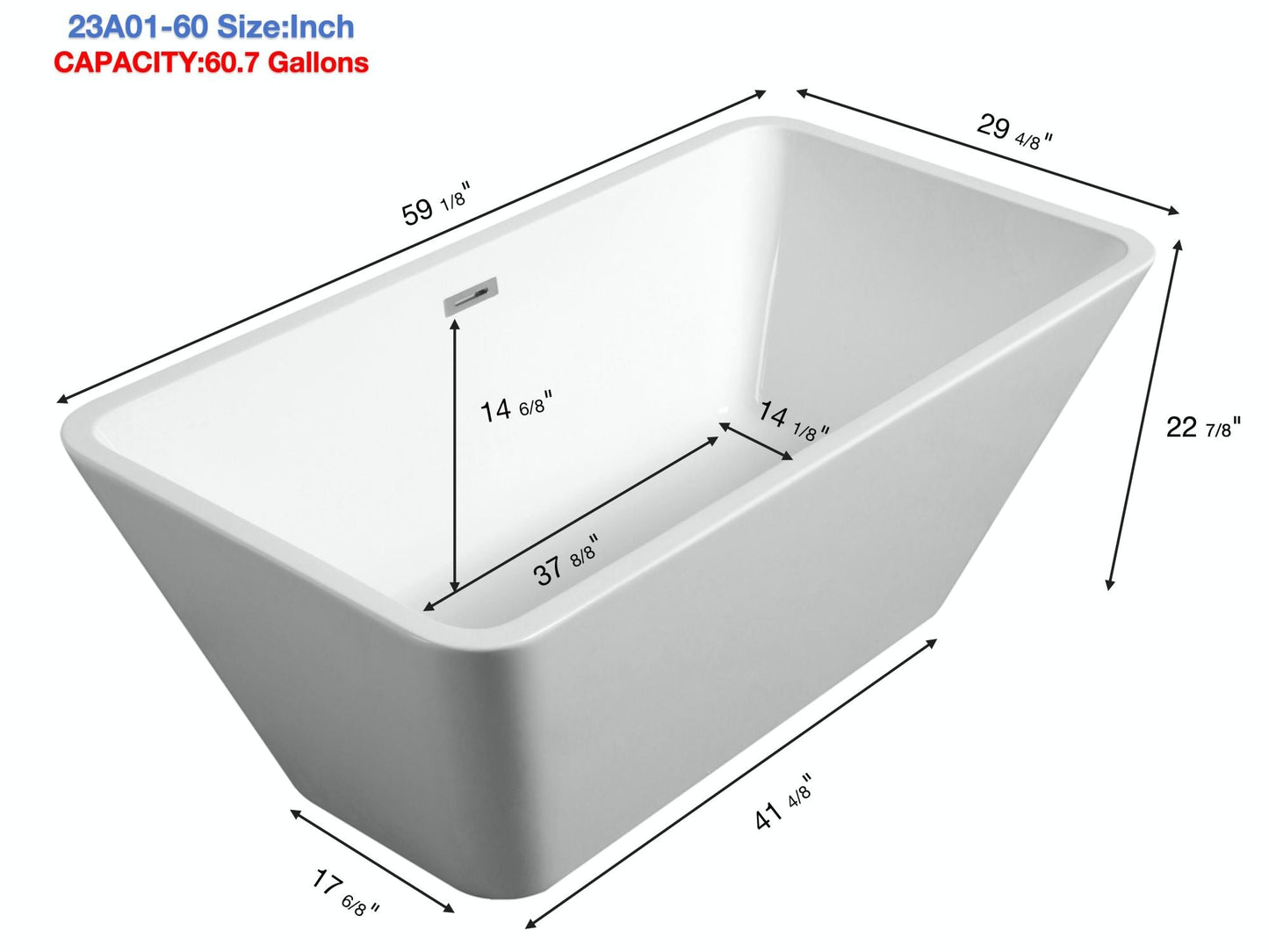 Acrylic Freestanding Bathtub Contemporary Soaking White Tub with Brushed Nickel Overflow and Drain, cUPC Certified - 59*29.52 23A01-60 - Divine Heart L.A.