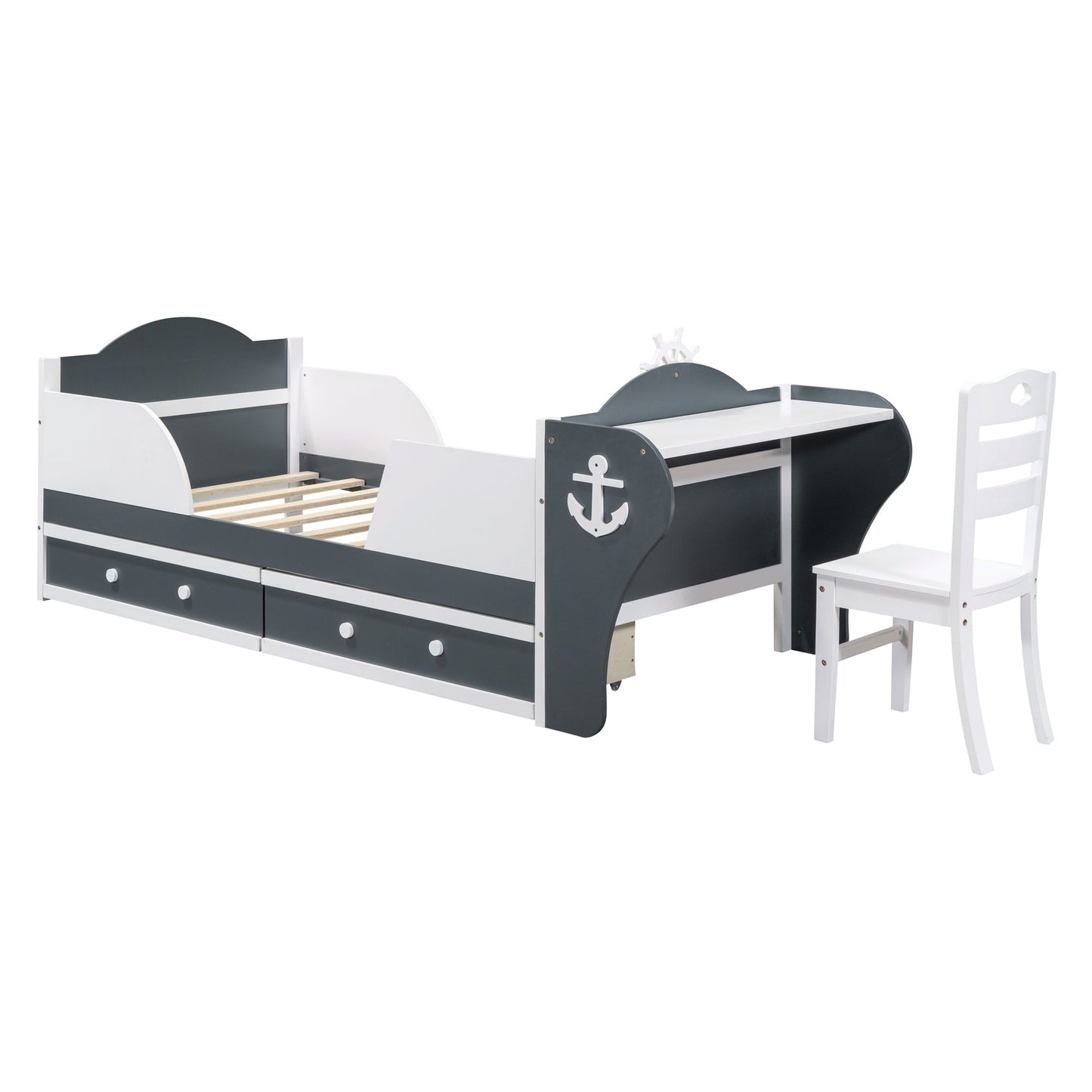 Ahoy Matey! Twin Size Platform Bed with Desk and Chair - Divine Heart L.A.