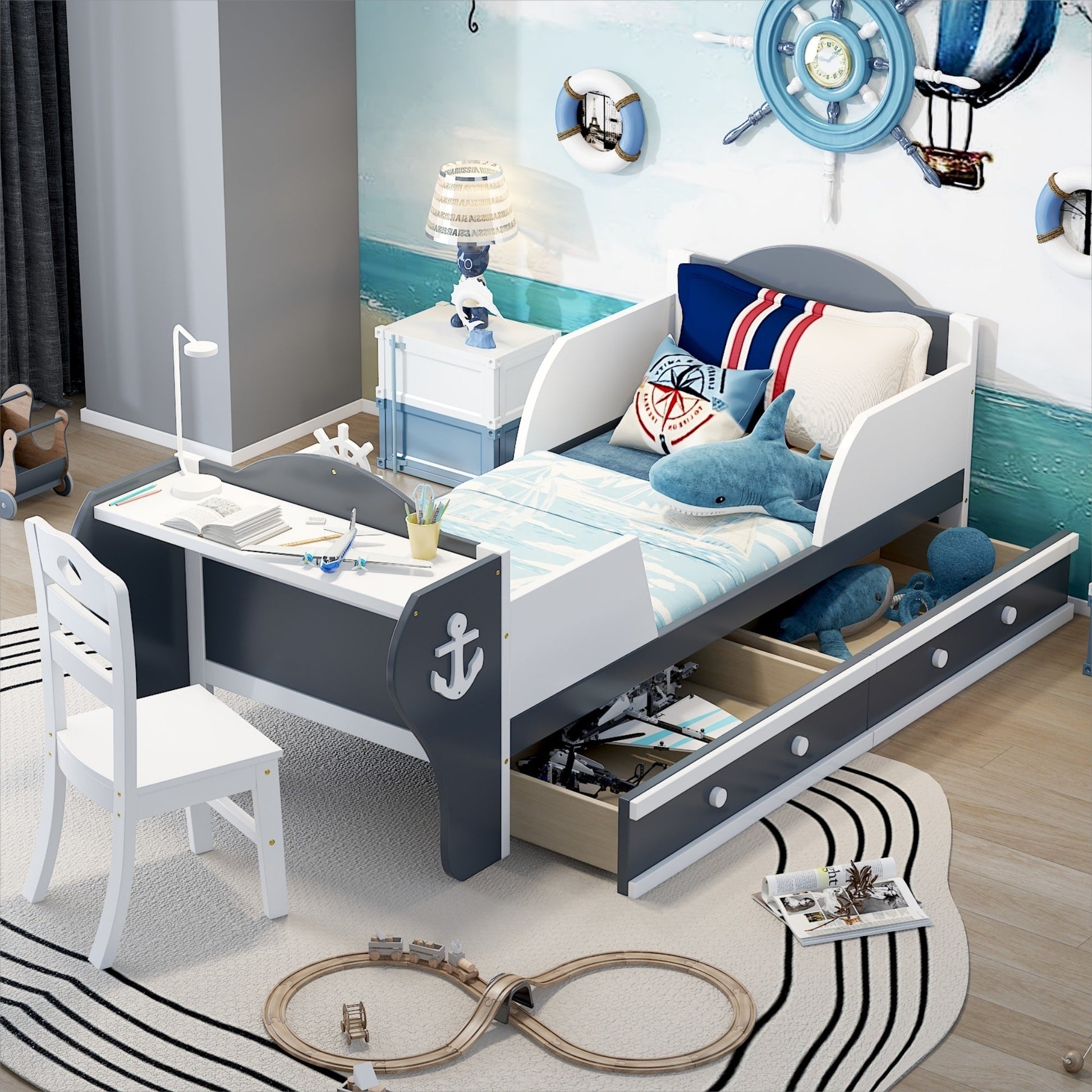 Ahoy Matey! Twin Size Platform Bed with Desk and Chair - Divine Heart L.A.