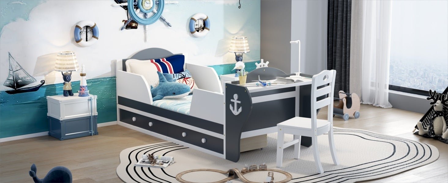 Ahoy Matey! Twin Size Platform Bed with Desk and Chair - Divine Heart L.A.