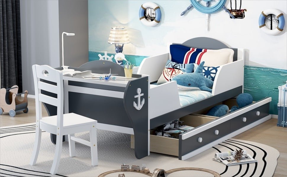 Ahoy Matey! Twin Size Platform Bed with Desk and Chair - Divine Heart L.A.