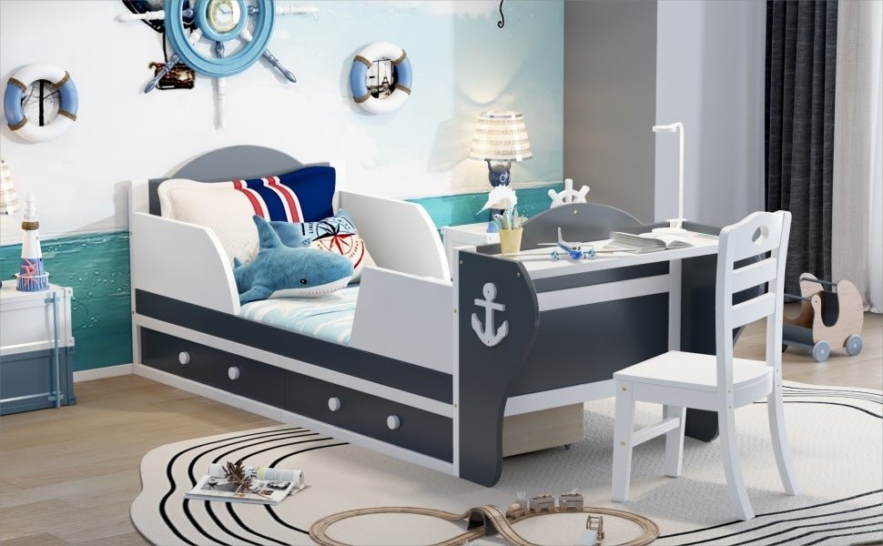 Ahoy Matey! Twin Size Platform Bed with Desk and Chair - Divine Heart L.A.