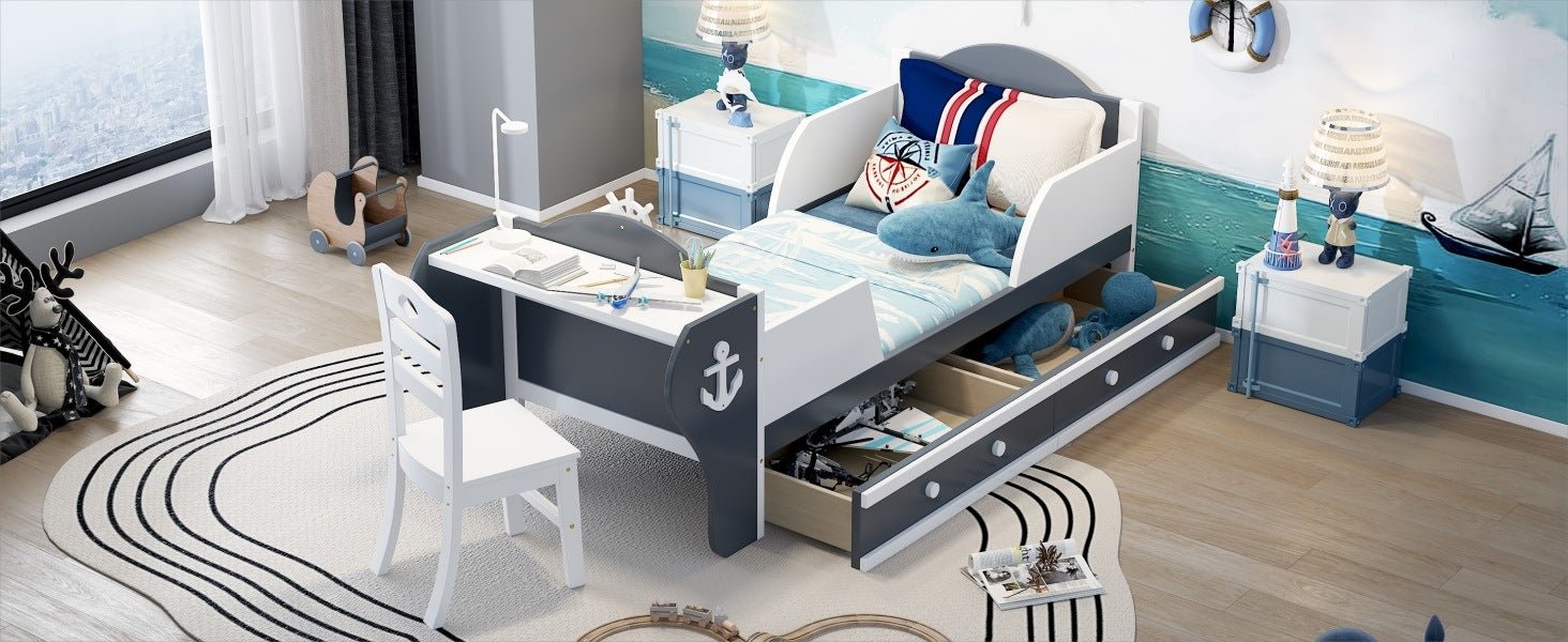 Ahoy Matey! Twin Size Platform Bed with Desk and Chair - Divine Heart L.A.