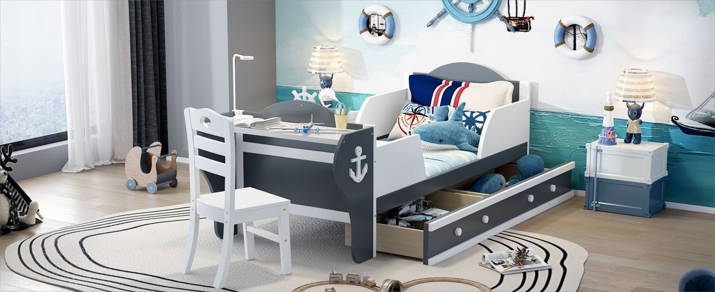 Ahoy Matey! Twin Size Platform Bed with Desk and Chair - Divine Heart L.A.