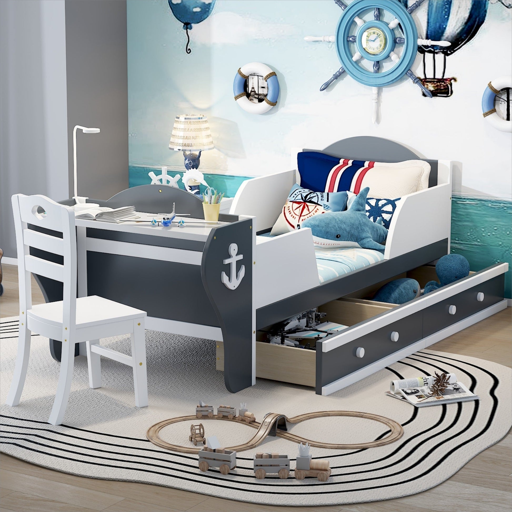 Ahoy Matey! Twin Size Platform Bed with Desk and Chair - Divine Heart L.A.