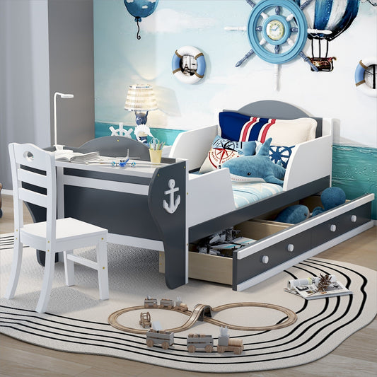 Ahoy Matey! Twin Size Platform Bed with Desk and Chair - Divine Heart L.A.