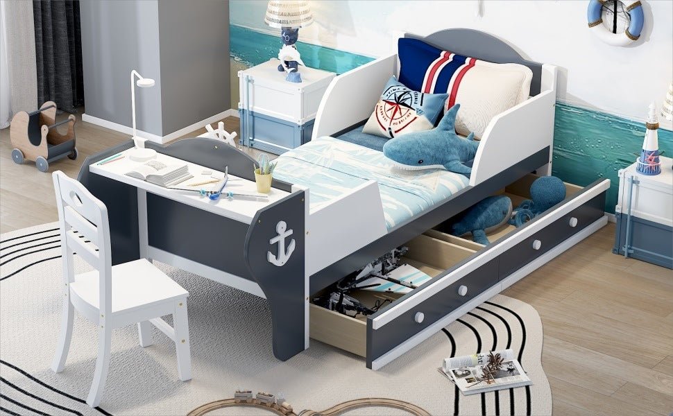 Ahoy Matey! Twin Size Platform Bed with Desk and Chair - Divine Heart L.A.