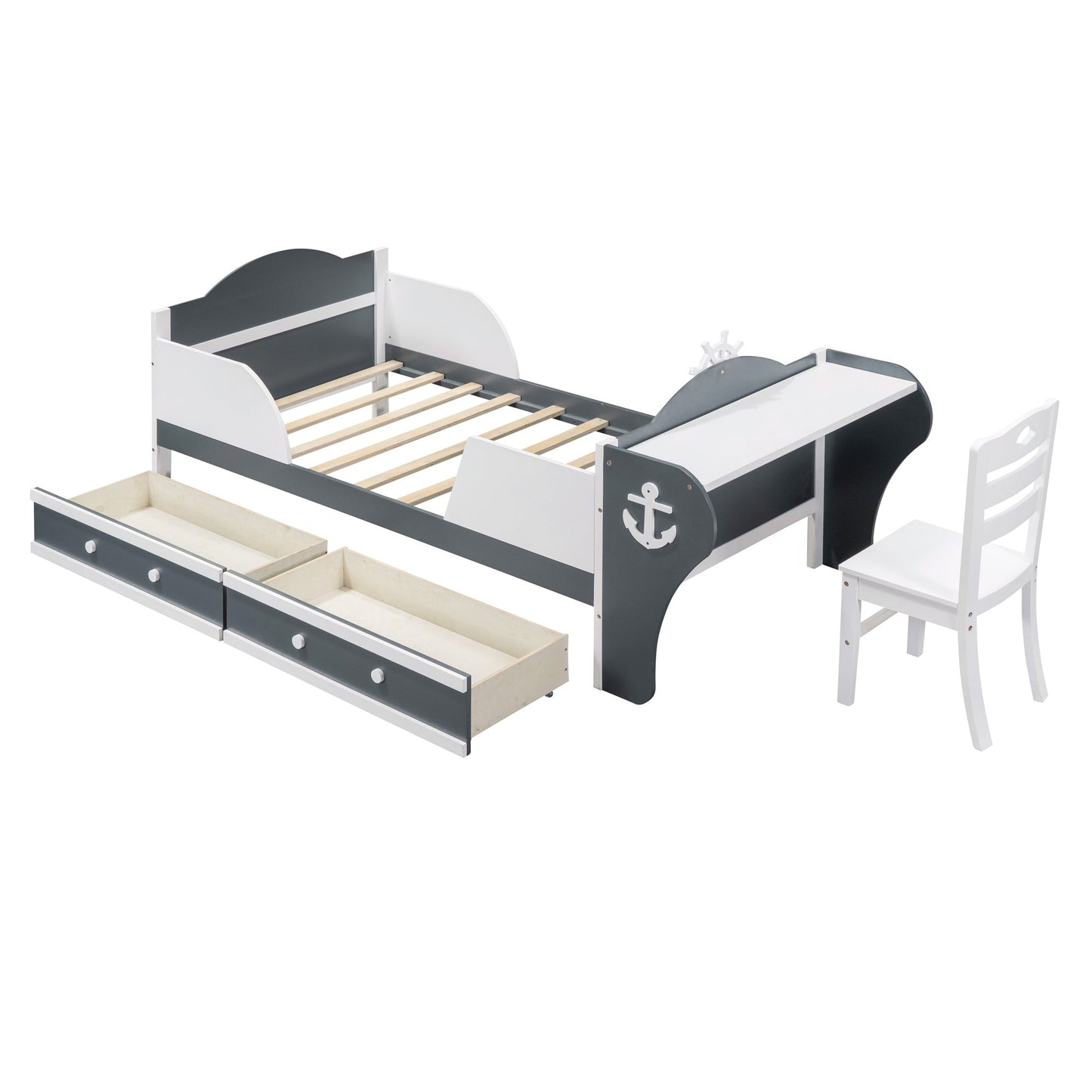 Ahoy Matey! Twin Size Platform Bed with Desk and Chair - Divine Heart L.A.