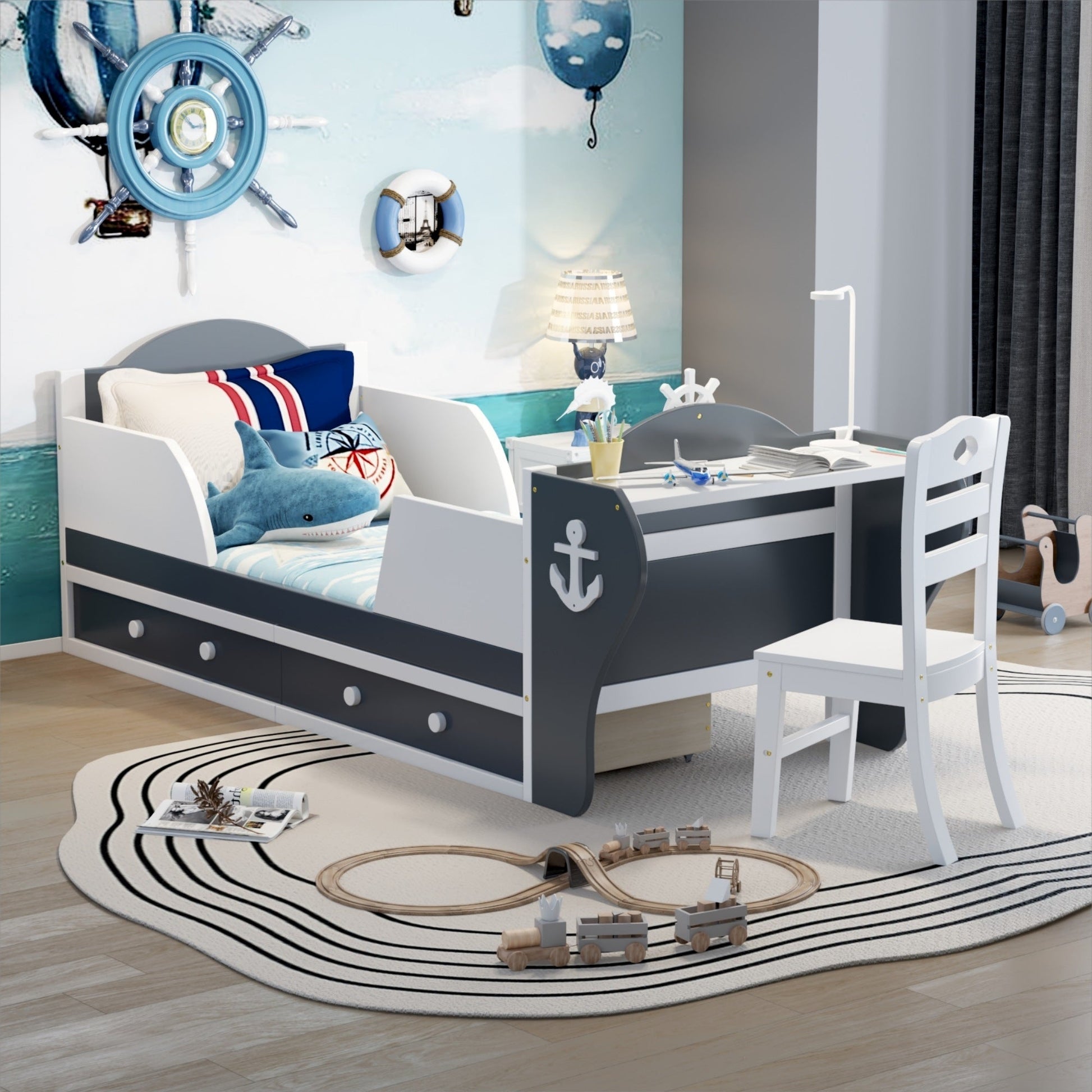 Ahoy Matey! Twin Size Platform Bed with Desk and Chair - Divine Heart L.A.