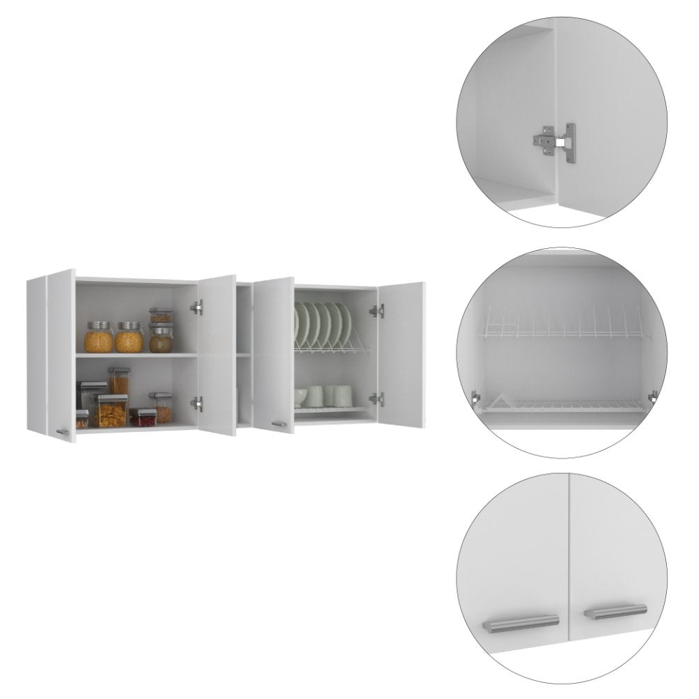 Austin 2 Piece Kitchen Set, Upper Wall Cabinet + Kitchen Island , White /Walnut - Divine Heart L.A.