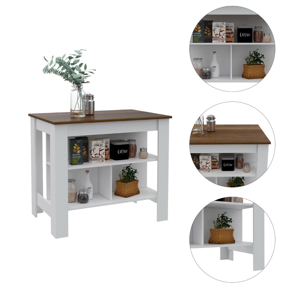 Austin 2 Piece Kitchen Set, Upper Wall Cabinet + Kitchen Island , White /Walnut - Divine Heart L.A.