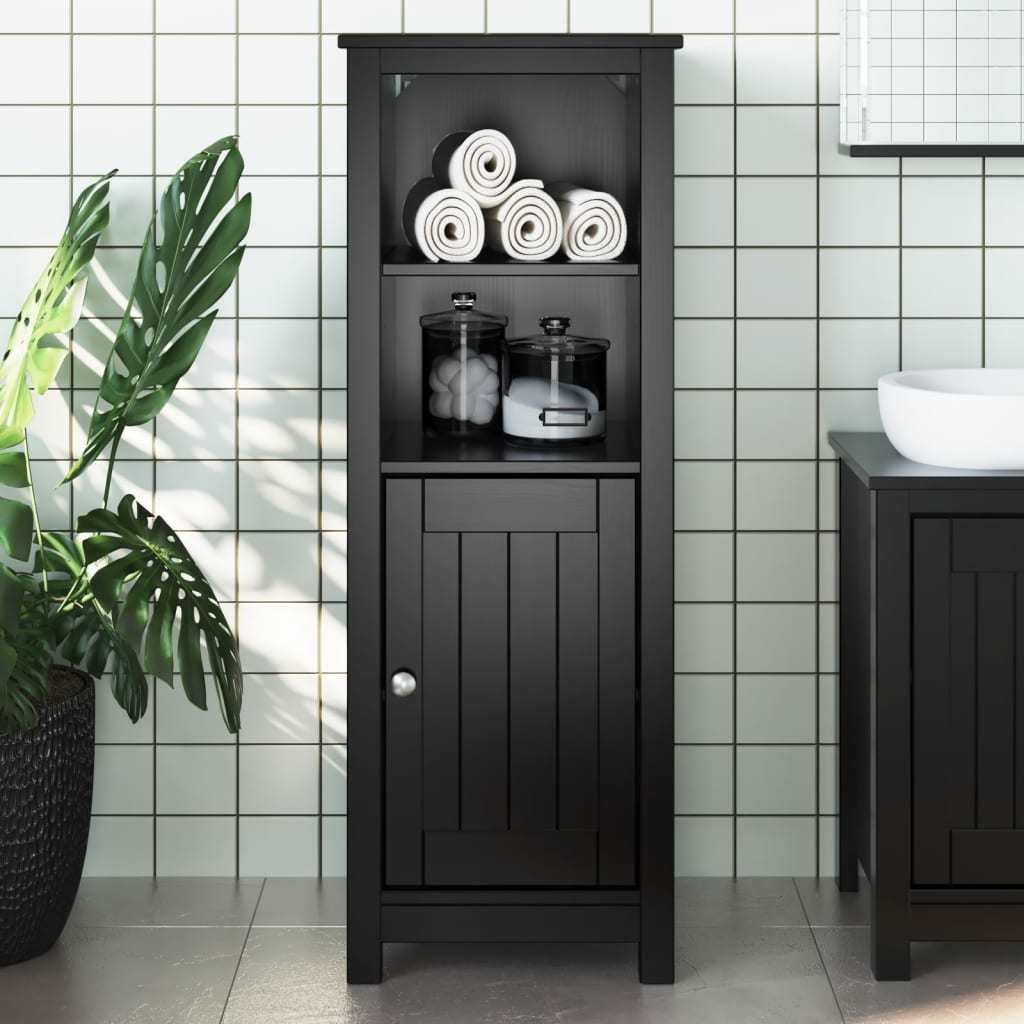 Bathroom Cabinet BERG Black 15.7"x13.4"x43.3" Solid Wood Pine - Divine Heart L.A.