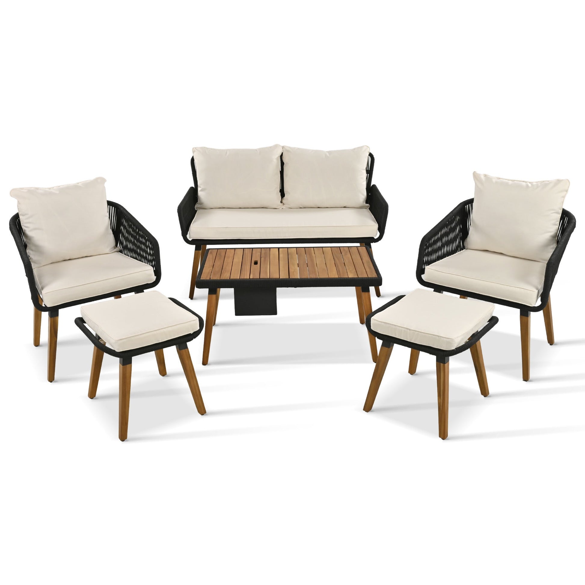 Bayside Woven Rope Patio Set with Acacia Bar Table, Ice Bucket and Two Stools - Divine Heart L.A.