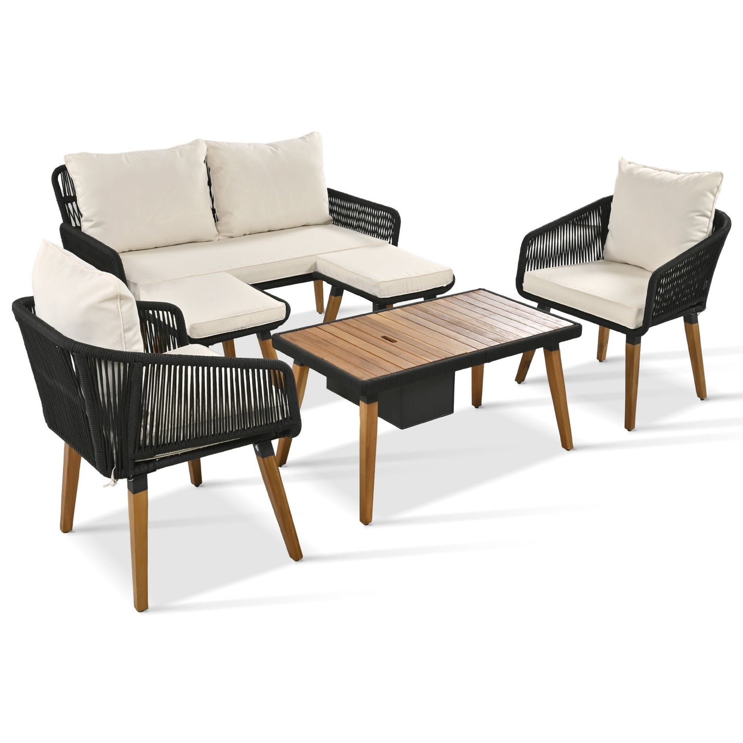 Bayside Woven Rope Patio Set with Acacia Bar Table, Ice Bucket and Two Stools - Divine Heart L.A.