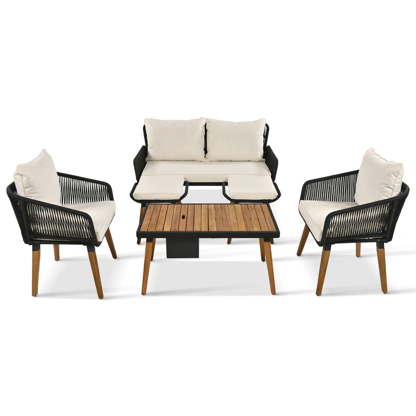 Bayside Woven Rope Patio Set with Acacia Bar Table, Ice Bucket and Two Stools - Divine Heart L.A.