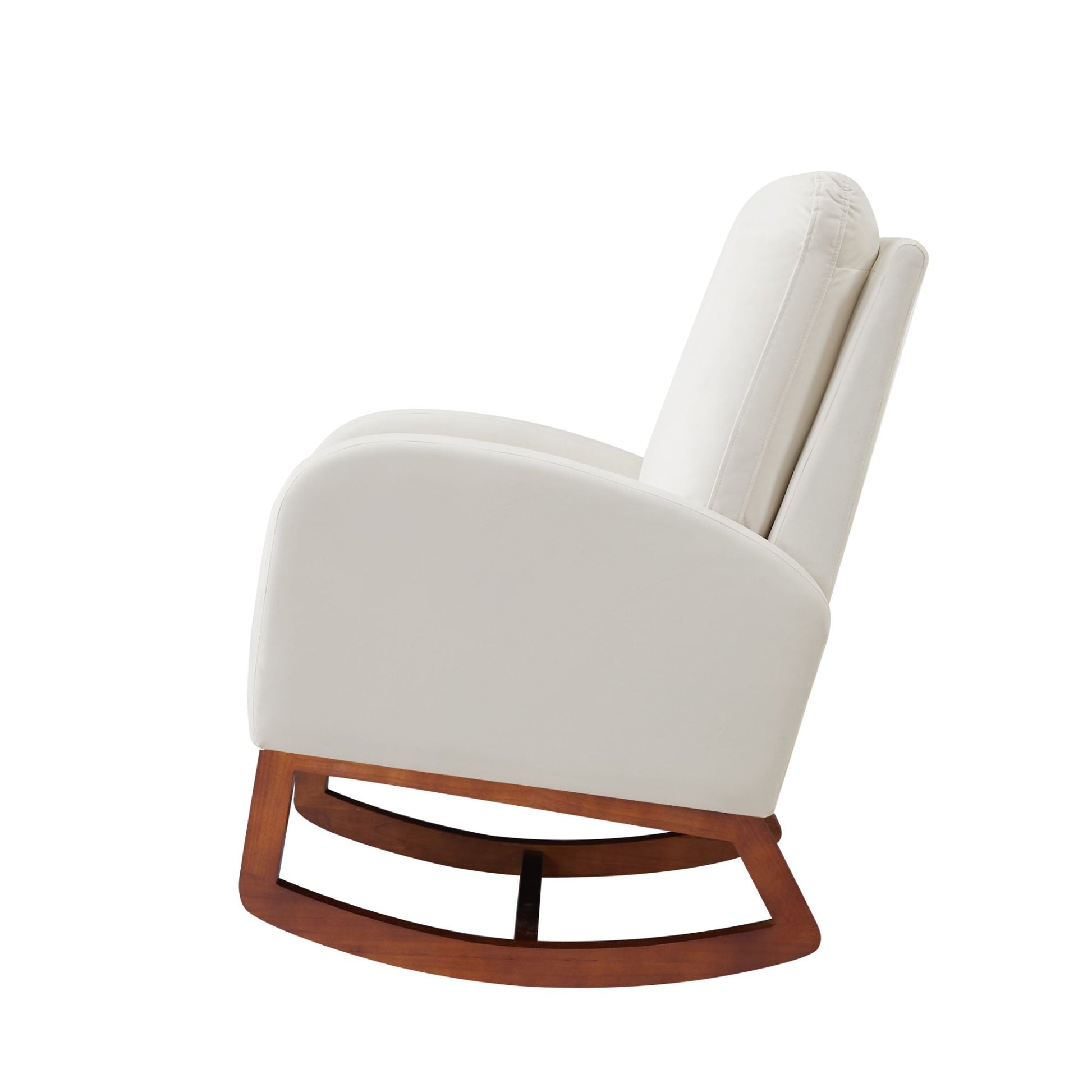 Beige, High Back Side Bag Flannelette Wood Indoor Rocking Chair, Brown Legs - Divine Heart L.A.