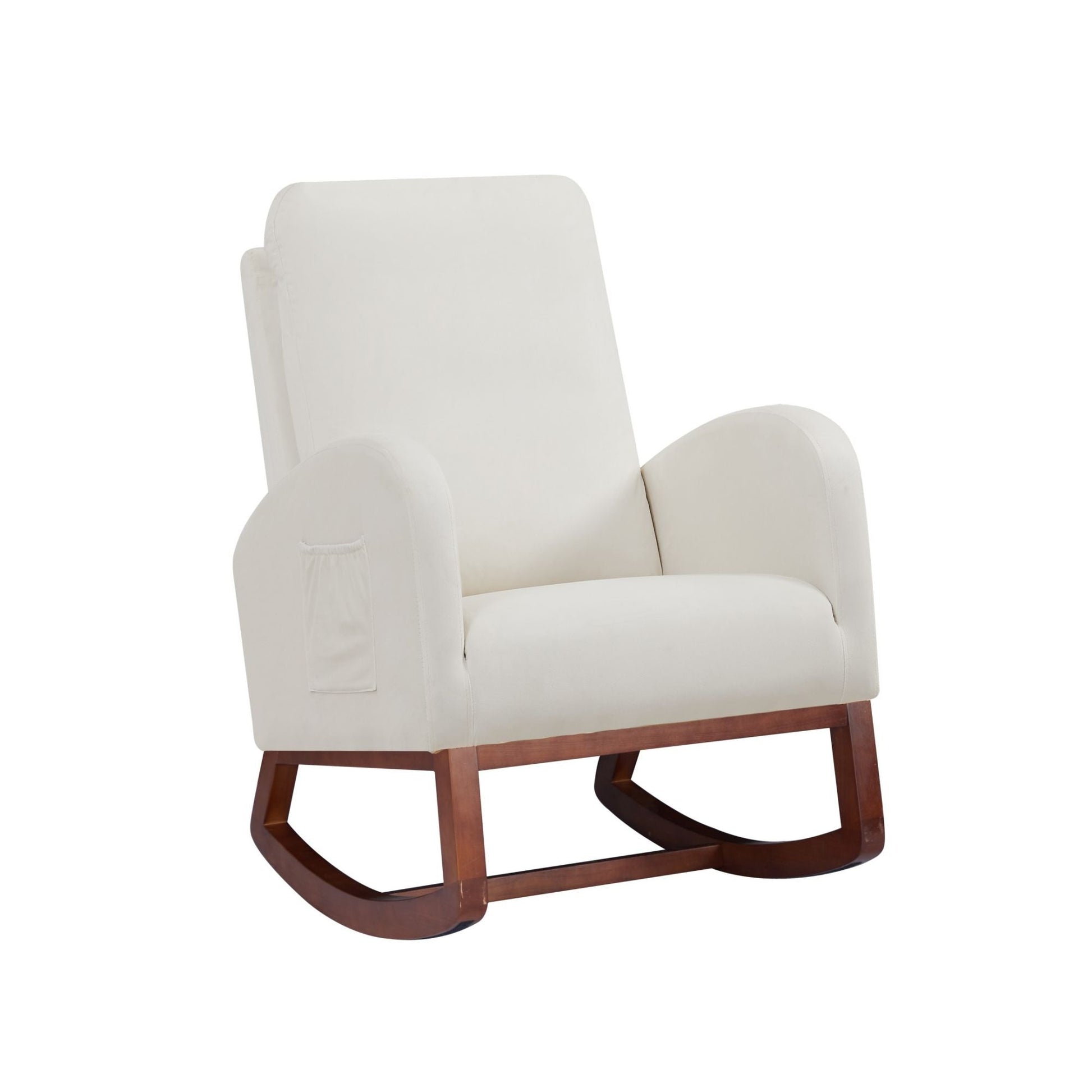 Beige, High Back Side Bag Flannelette Wood Indoor Rocking Chair, Brown Legs - Divine Heart L.A.