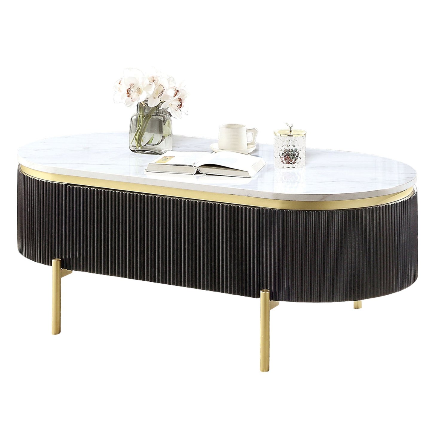 Bella Costa Coffee Table with Faux Marble Top and Drawer - Divine Heart L.A.