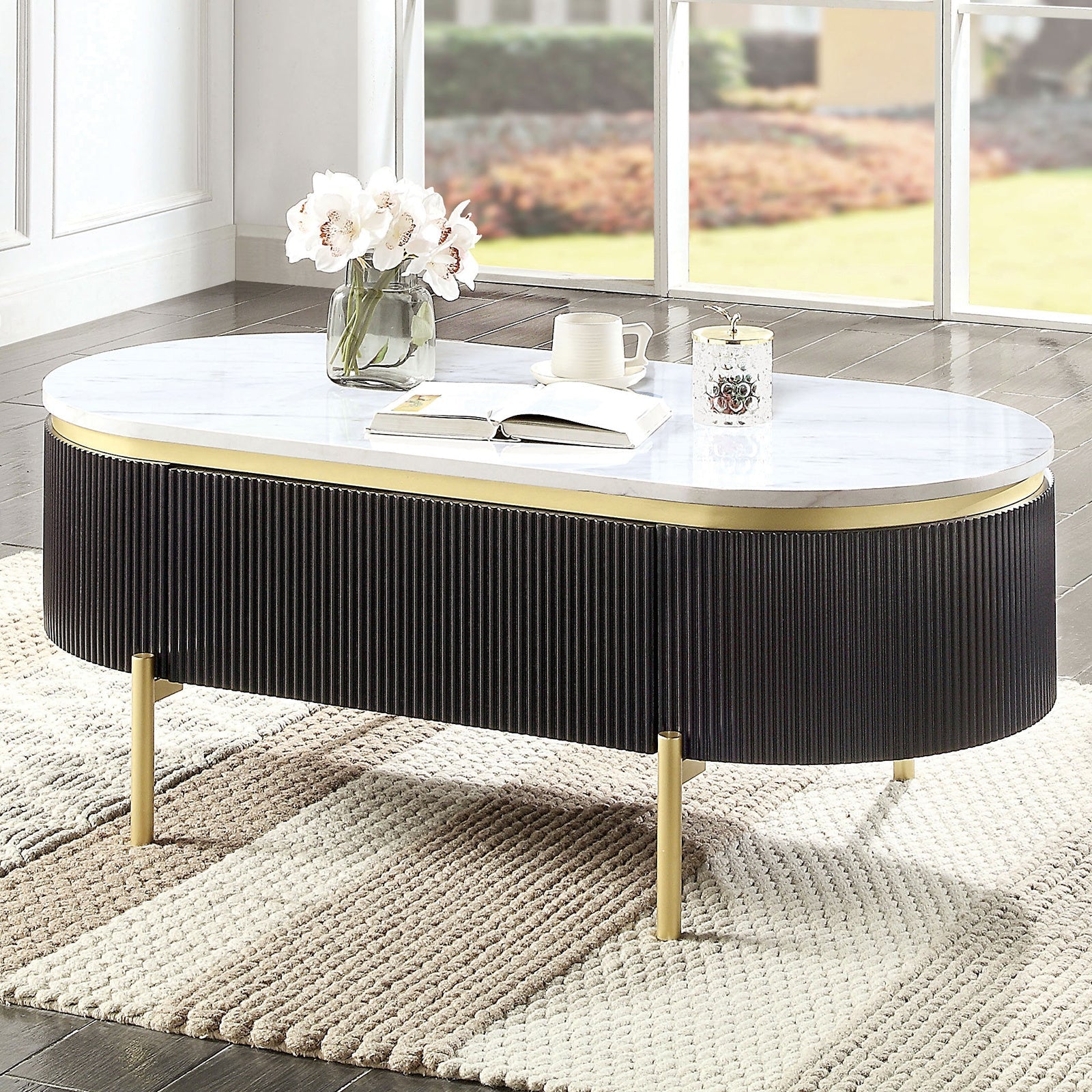 Bella Costa Coffee Table with Faux Marble Top and Drawer - Divine Heart L.A.