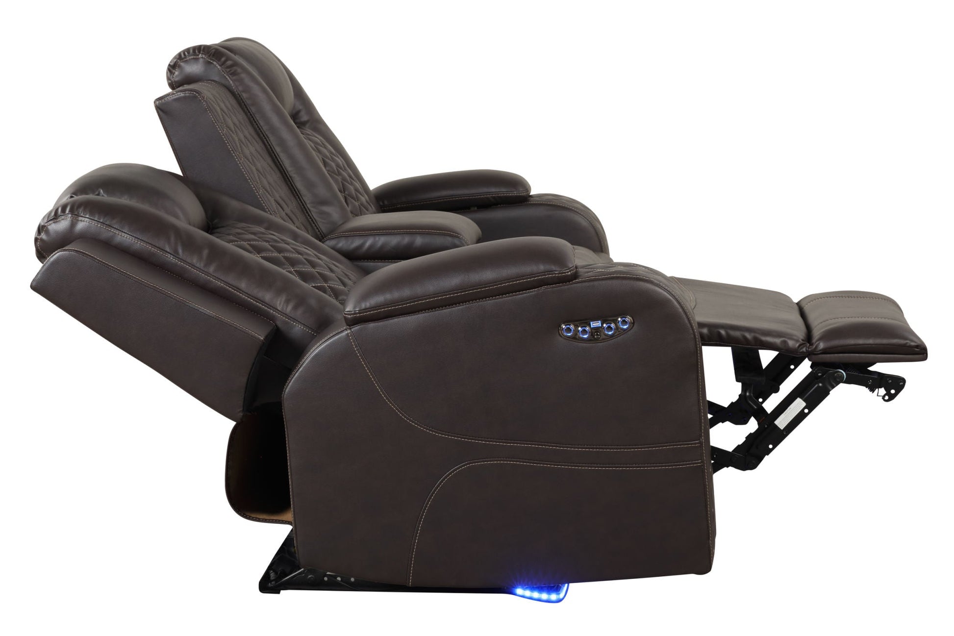 Benz LED & Power Reclining 2 Pc Set Made With Faux Leather in Brown - Divine Heart L.A.