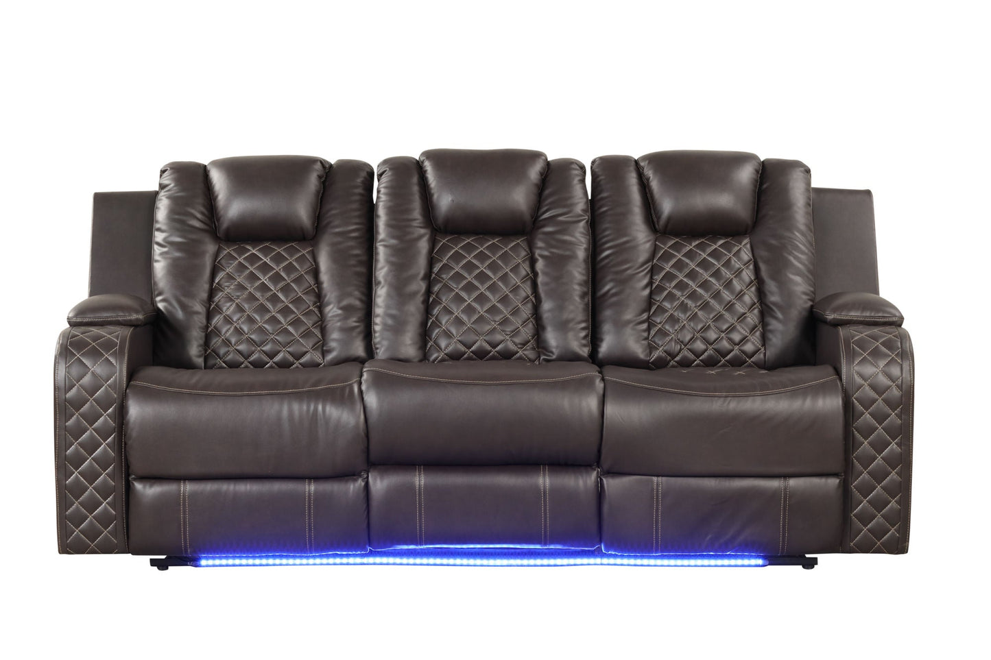 Benz LED & Power Reclining 2 Pc Set Made With Faux Leather in Brown - Divine Heart L.A.