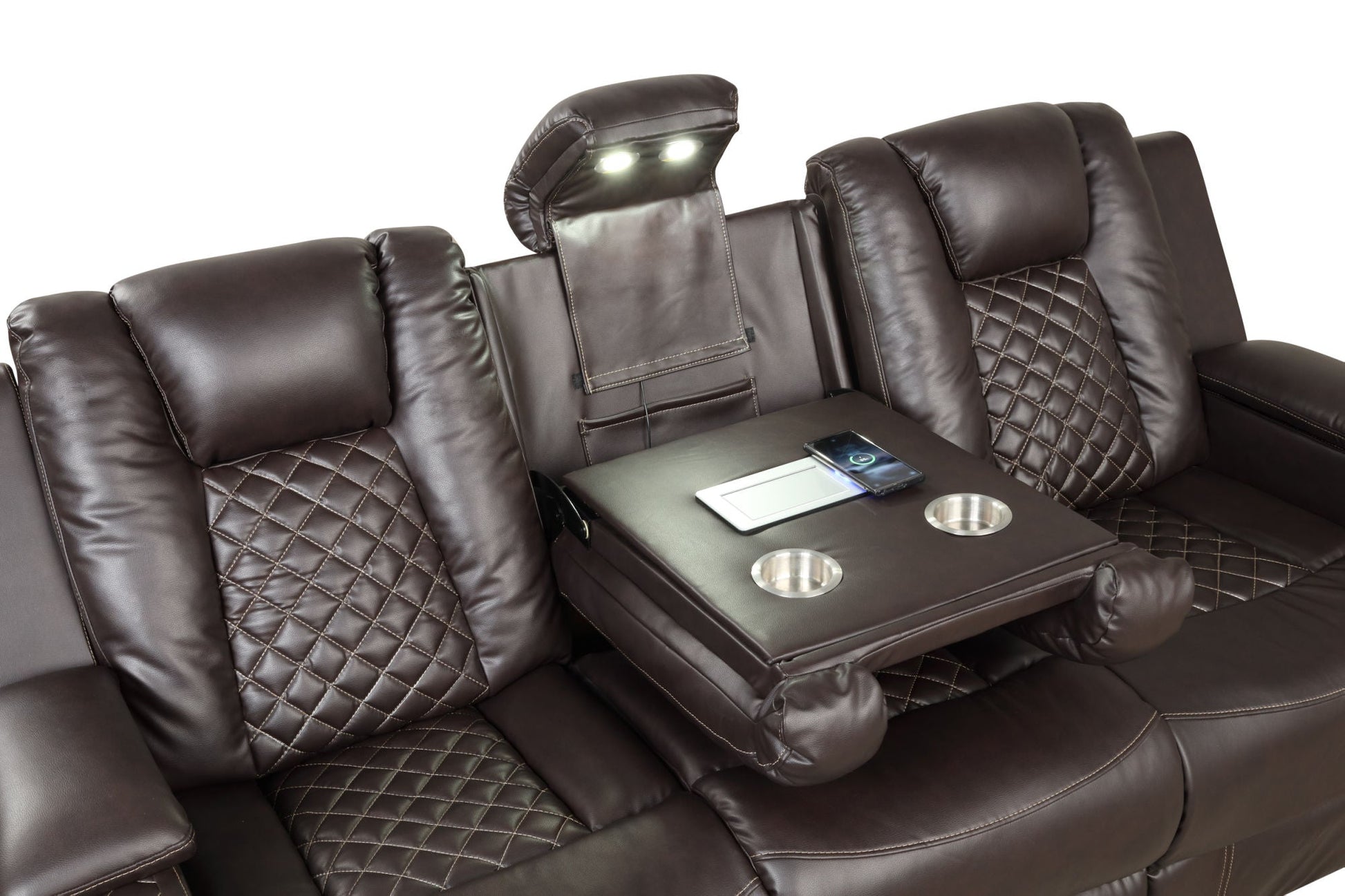 Benz LED & Power Reclining 2 Pc Set Made With Faux Leather in Brown - Divine Heart L.A.