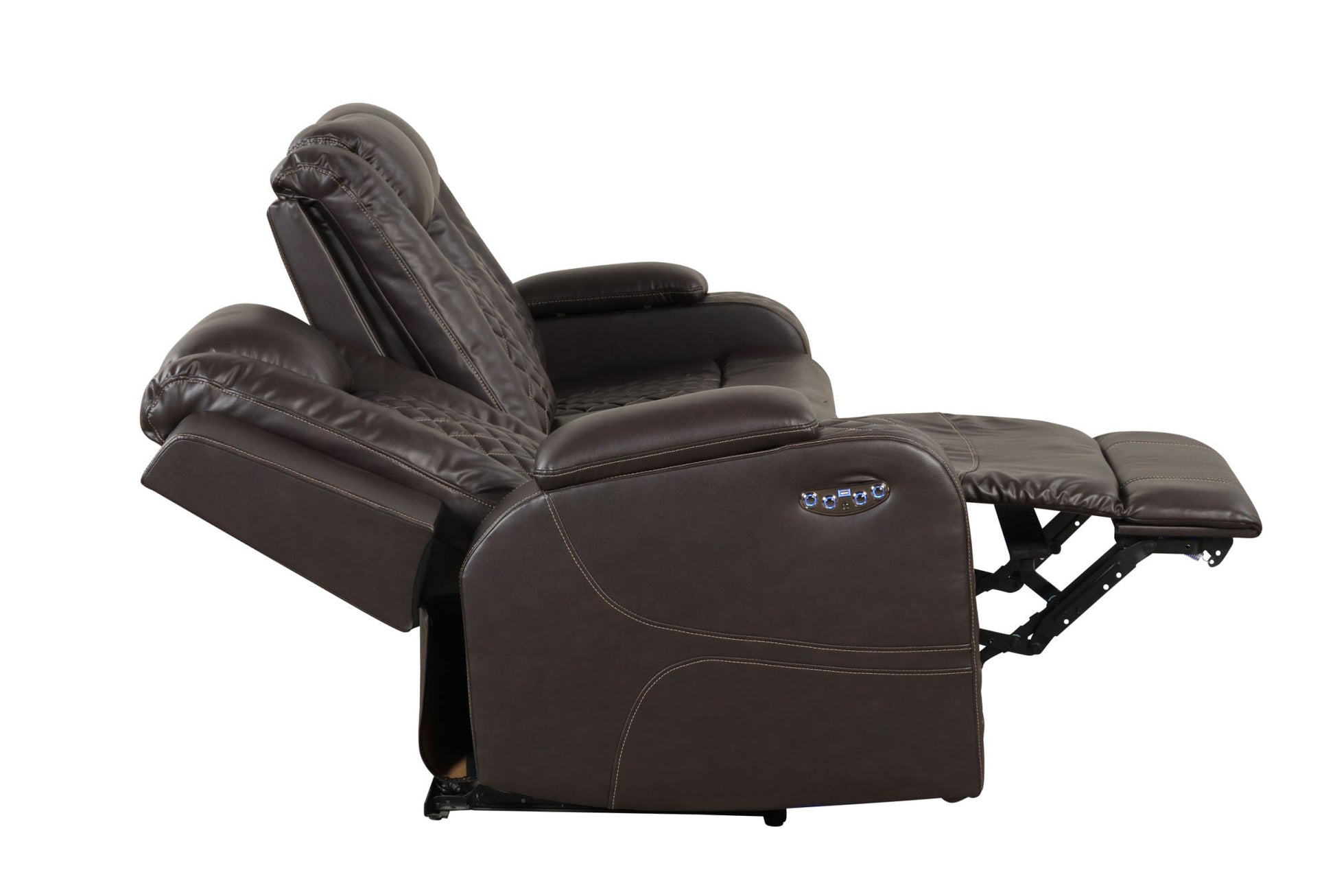 Benz LED & Power Reclining 2 Pc Set Made With Faux Leather in Brown - Divine Heart L.A.