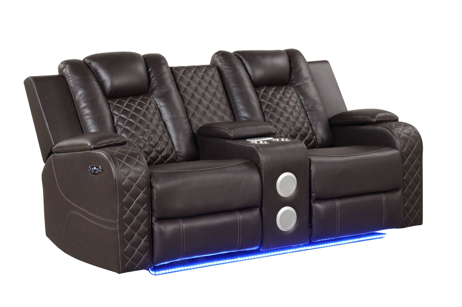 Benz LED & Power Reclining 2 Pc Set Made With Faux Leather in Brown - Divine Heart L.A.