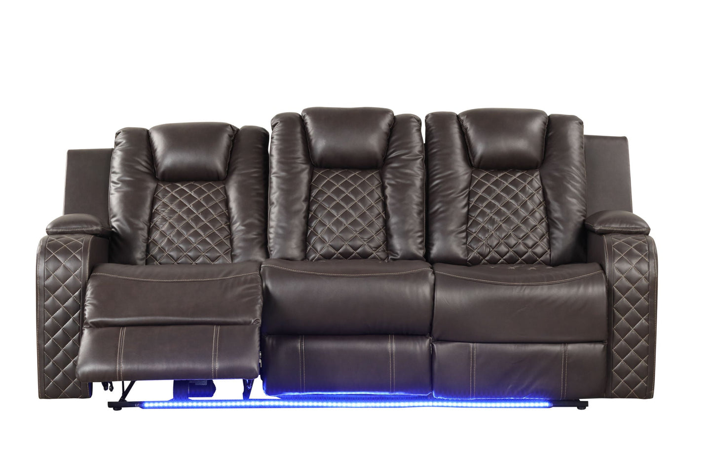 Benz LED & Power Reclining 2 Pc Set Made With Faux Leather in Brown - Divine Heart L.A.