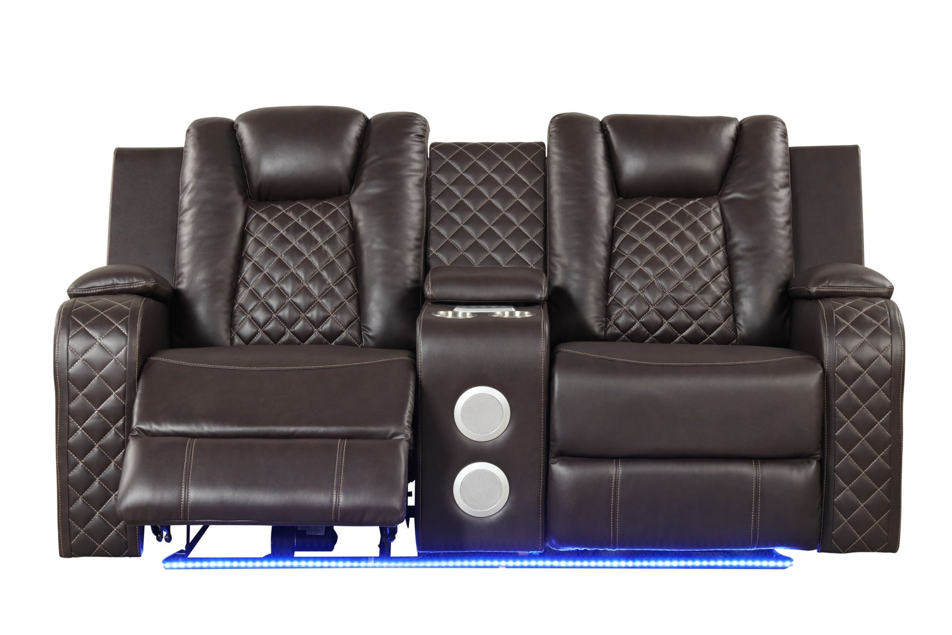 Benz LED & Power Reclining 2 Pc Set Made With Faux Leather in Brown - Divine Heart L.A.