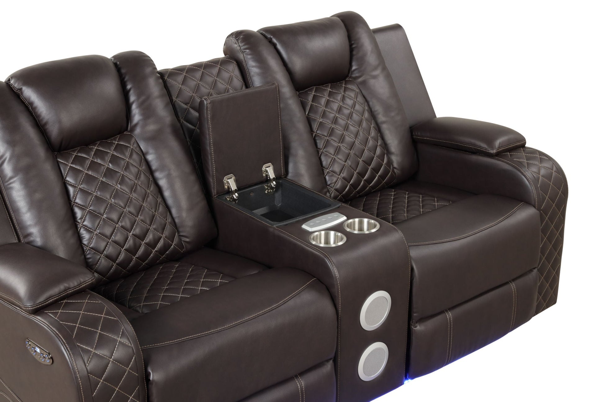 Benz LED & Power Reclining 2 Pc Set Made With Faux Leather in Brown - Divine Heart L.A.