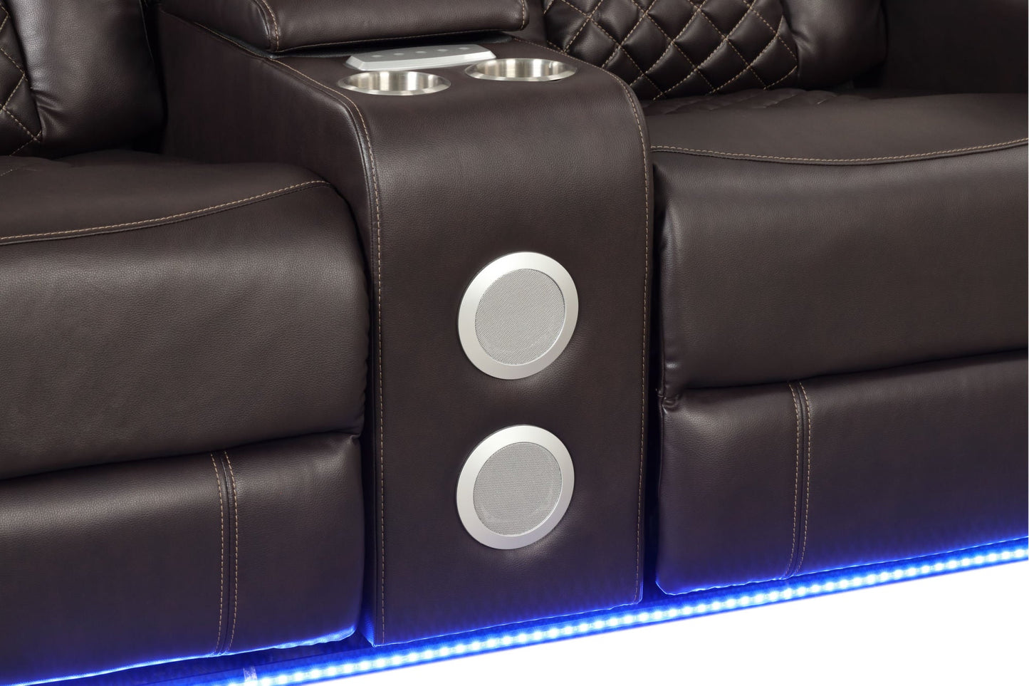 Benz LED & Power Reclining 2 Pc Set Made With Faux Leather in Brown - Divine Heart L.A.