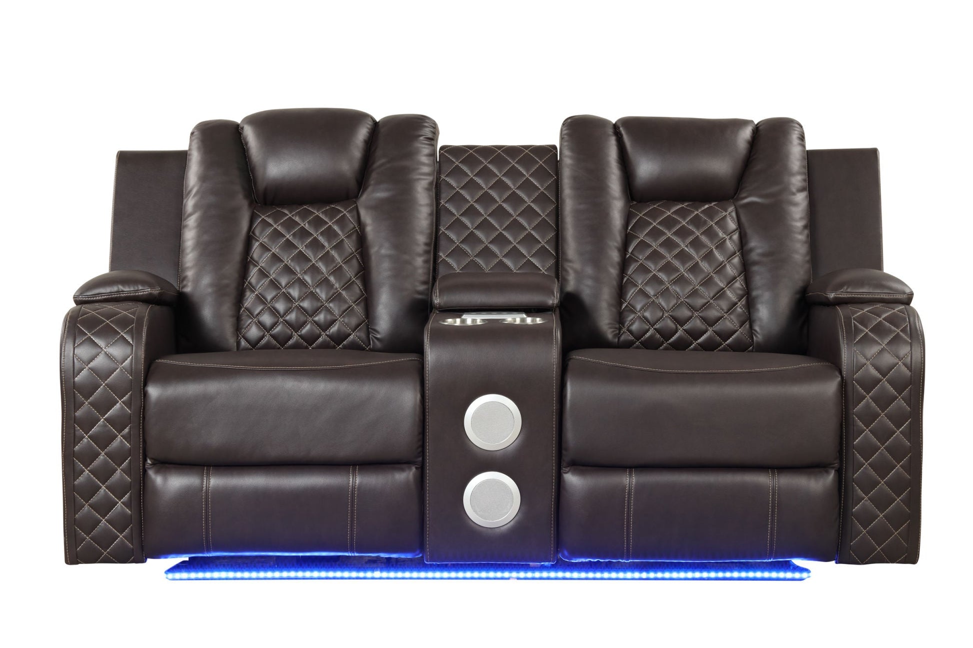 Benz LED & Power Reclining 2 Pc Set Made With Faux Leather in Brown - Divine Heart L.A.