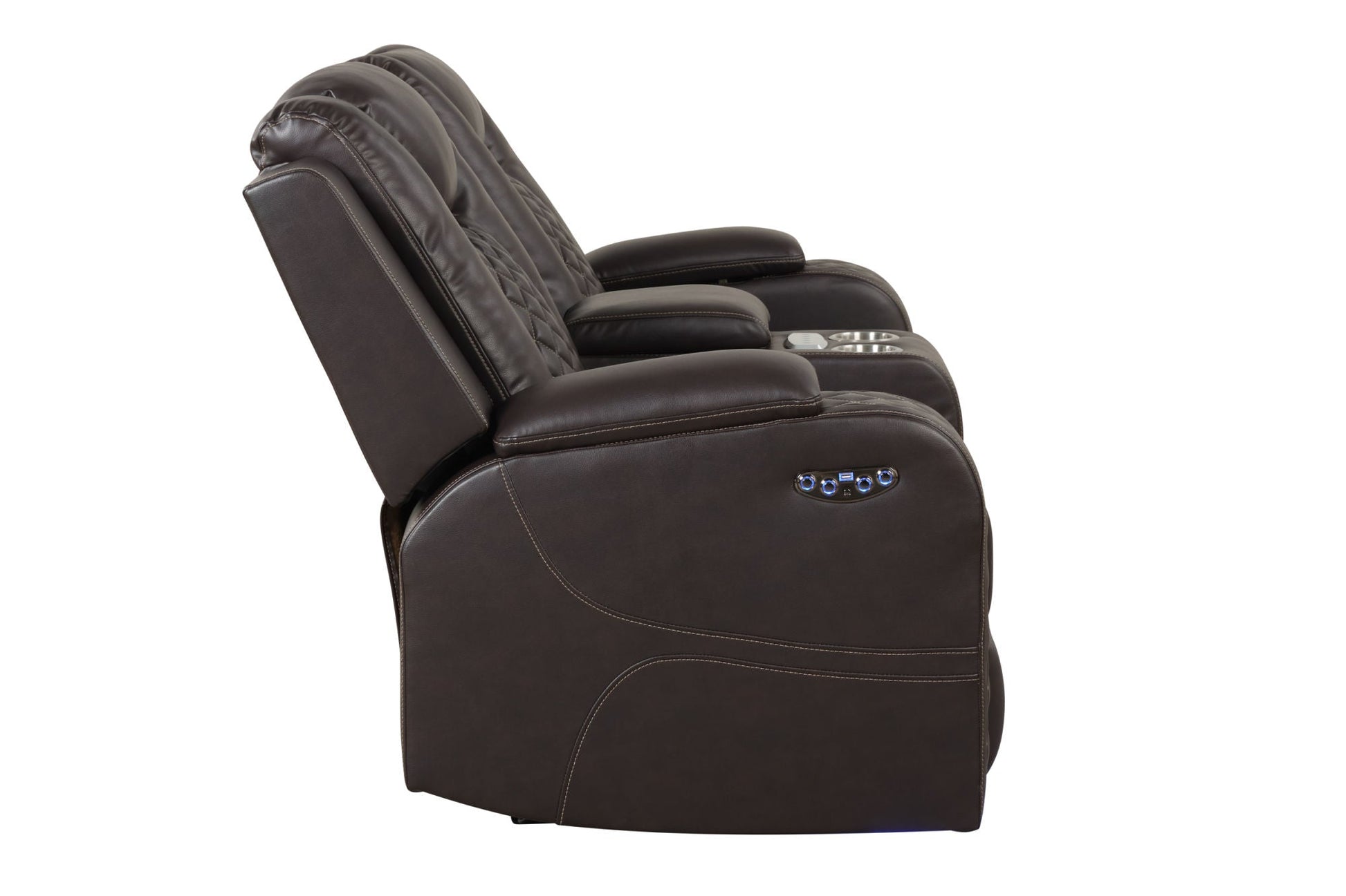 Benz LED & Power Reclining 2 Pc Set Made With Faux Leather in Brown - Divine Heart L.A.