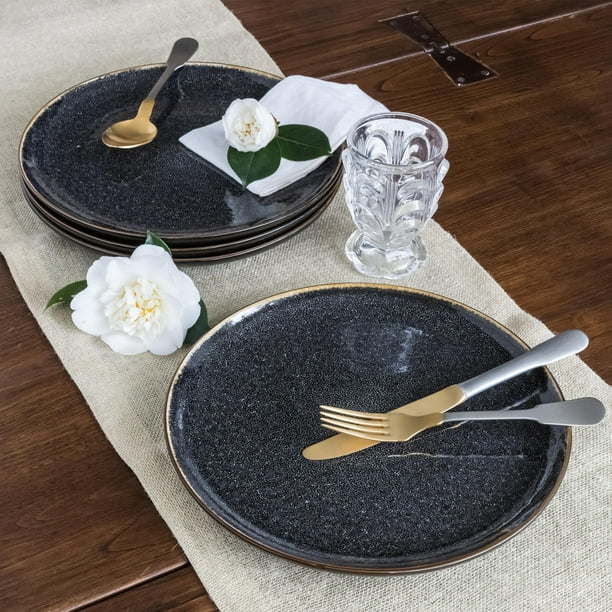 Better Homes & Gardens 16-Piece Burns Speckled Stoneware Dinnerware Set, Black - Divine Heart L.A.