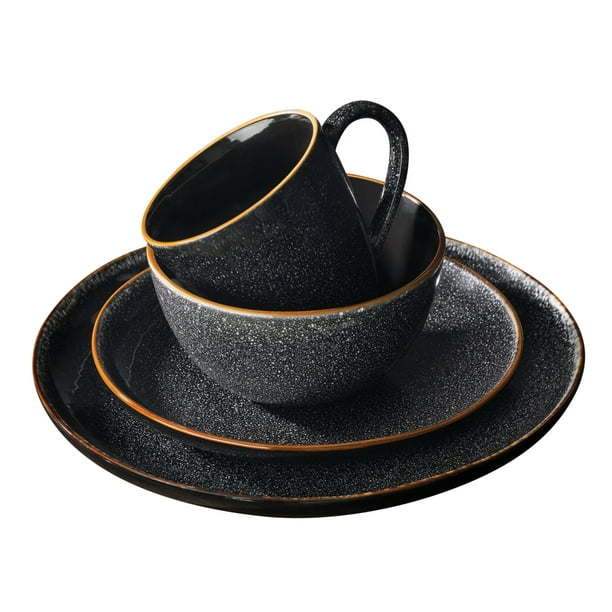 Better Homes & Gardens 16-Piece Burns Speckled Stoneware Dinnerware Set, Black - Divine Heart L.A.