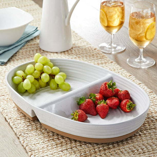 Better Homes & Gardens Abbott Exposed Clay Stoneware Divided Serving Tray, White Speckled, Oval - Divine Heart L.A.