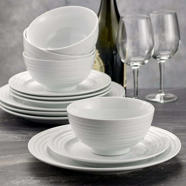 Better Homes & Gardens - Anniston White Round Porcelain 12-Piece Dinnerware Set - Divine Heart L.A.