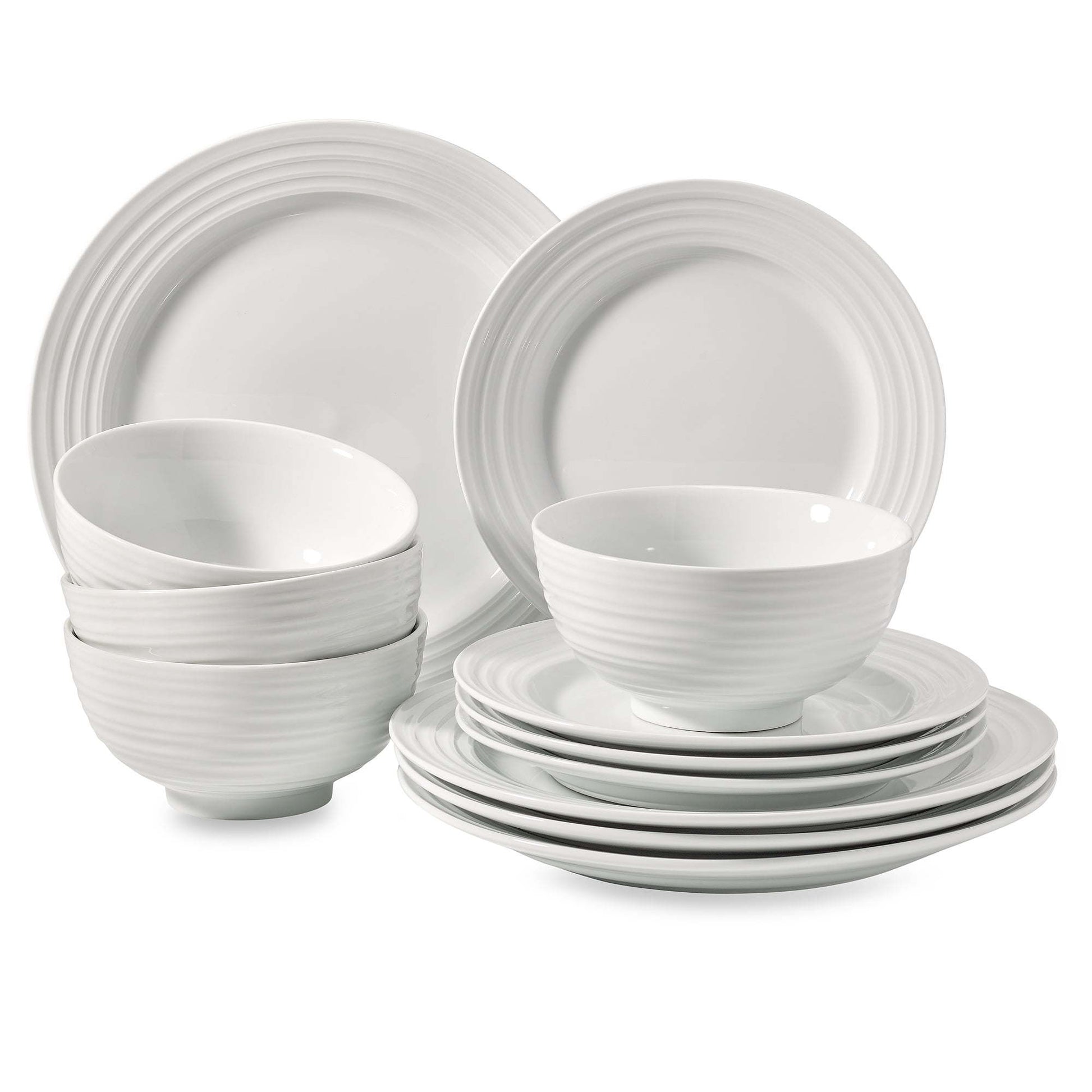 Better Homes & Gardens - Anniston White Round Porcelain 12-Piece Dinnerware Set - Divine Heart L.A.