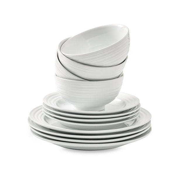 Better Homes & Gardens - Anniston White Round Porcelain 12-Piece Dinnerware Set - Divine Heart L.A.