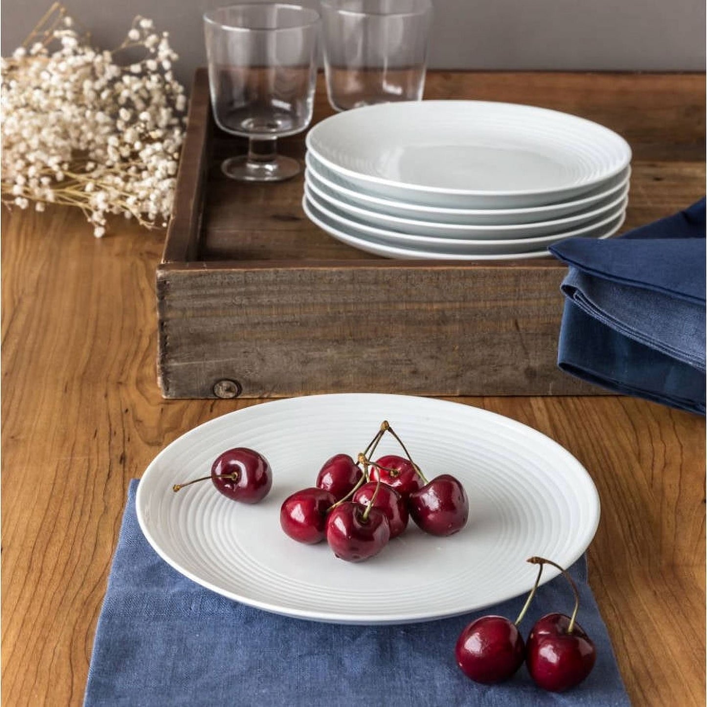 Better Homes & Gardens Porcelain Round Ribbed Salad Plates, White, Set of 12 - Divine Heart L.A.